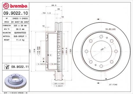 Тормозной диск BREMBO 09.9022.11 (фото 1)