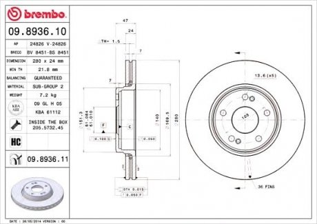 Тормозной диск BREMBO 09.8936.11 (фото 1)