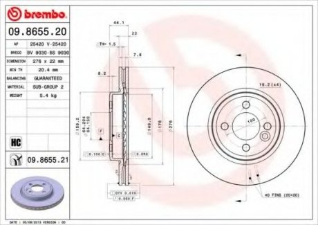 Тормозной диск BREMBO 09.8655.21 (фото 1)