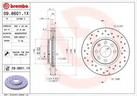Гальмівний диск BREMBO 09.8601.1X (фото 1)