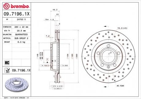 Гальмівний диск BREMBO 09.7196.1X (фото 1)