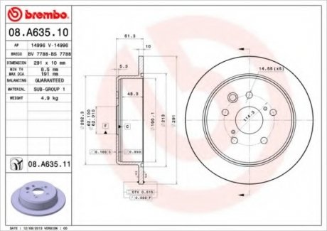 Тормозной диск BREMBO 08.A635.11 (фото 1)