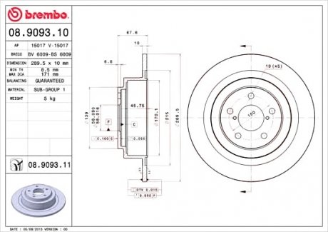 Гальмівний диск BREMBO 08.9093.11 (фото 1)