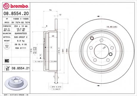 Тормозной диск BREMBO 08.8554.21 (фото 1)