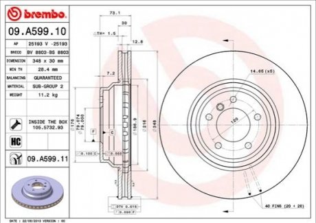 Тормозной диск BREMBO 09.A599.11 (фото 1)