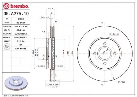 Тормозной диск BREMBO 09.A275.10 (фото 1)