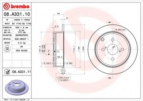 Тормозной диск BREMBO 08.A331.10 (фото 1)