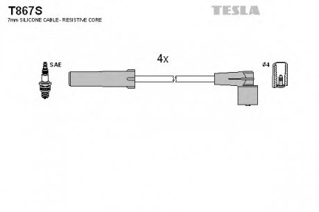 Кабель запалювання к-кт Lada Niva 1,7 21214 Tesla T867S (фото 1)