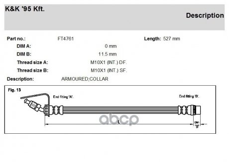 Гальмівний шланг Opel Movano 01-10 Renault Master 98-01 F L&R K&K FT4761