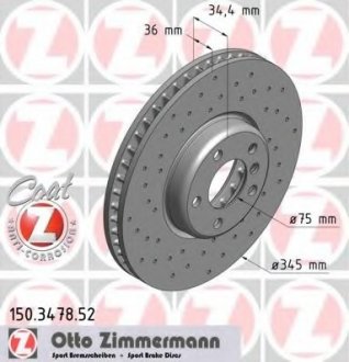 Диск тормозной левый Sport ZIMMERMANN 150.3478.52 (фото 1)