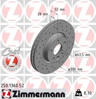 Диск тормозной Sport ZIMMERMANN 250.1360.52 (фото 1)