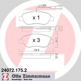 Комплект гальмівних колодок ZIMMERMANN 24072.175.2 (фото 1)