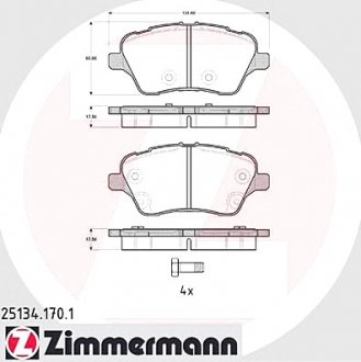 Комплект гальмівних колодок ZIMMERMANN 25134.170.1 (фото 1)