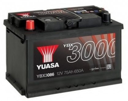 12V 75Ah SMF Battery (1) Пусковий струм 650 (EN) Габарити 278х175х190 Yuasa YBX3086 (фото 1)