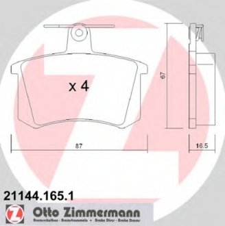 Комплект гальмівних колодок ZIMMERMANN 211441651 (фото 1)