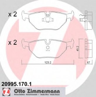 Гальмівні колодки БМВ 3 (е36), 5 (е34), 7 (е32) задні ZIMMERMANN 209951701 (фото 1)