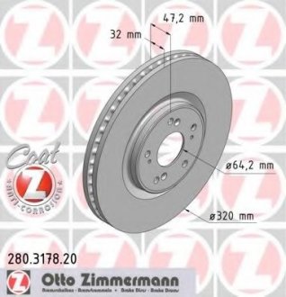 Диск гальмівний Coat Z ZIMMERMANN 280317820 (фото 1)