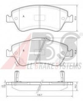 Гальмівні колодки перед. Toyota Auris 07-12 (bosch) (136,7x57,9x19,2) A.B.S 37620 (фото 1)