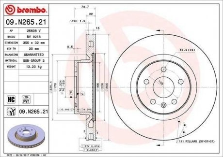 Диск гальмівний BREMBO 09.N265.21 (фото 1)