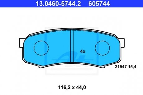 Комплект гальмівних колодок з 4 шт. дисків ATE 13.0460-5744.2 (фото 1)