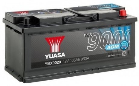 12V 105Ah AGM Start Stop Plus Battery (0) Пусковий струм 950 (EN) Габарити 393х175х190 Yuasa YBX9020 (фото 1)