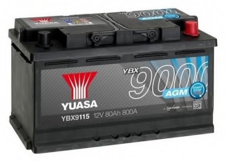 12V 80Ah AGM Start Stop Plus Battery (0) Пусковий струм 800 (EN) Габарити 317х175х190 Yuasa YBX9115 (фото 1)