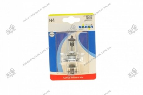 Автолампа H4 60, 55W P43t RP50+ 12V 60, 55W P43t NARVA 488614000