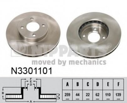 Диск тормозной Nissan NOTE 13-; MICRA NIPPARTS N3301101 (фото 1)