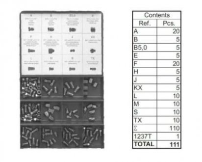 Zestaw koёc.przew.ham. 110szt A,F x20, L,M,S,TX x10, B,B5.0,E,F,H,KX x5 QUICKBRAKE 0001 (фото 1)