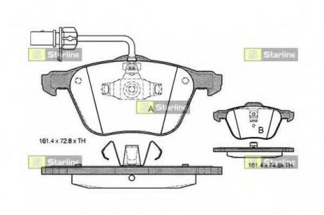 Комплект тормозных колодок, дисковый тормоз STARLINE BD S312 (фото 1)