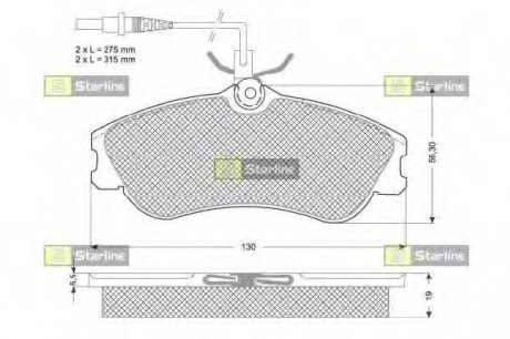 Комплект тормозных колодок, дисковый тормоз STARLINE BD S035 (фото 1)