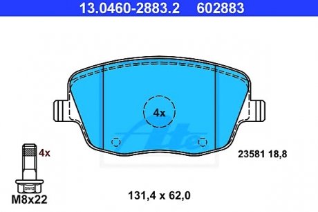 Комплект тормозных колодок, дисковый тормоз ATE 13.0460-2883.2 (фото 1)