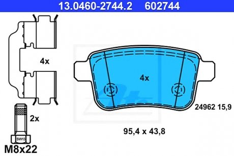 Комплект тормозных колодок, дисковый тормоз ATE 13.0460-2744.2 (фото 1)