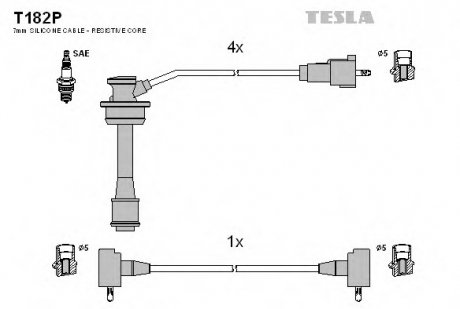 Кабель запалювання к-кт Toyota Celica 2.0 i 16V 11.93 - 11.99 3S-GE Tesla T182P (фото 1)