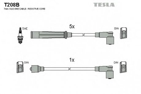 Комплект проводов зажигания Tesla T208B (фото 1)