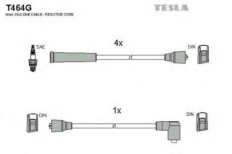 Комплект проводов зажигания Tesla T464G (фото 1)