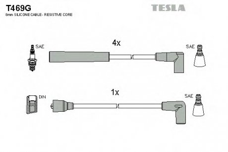 Кабель запалювання к-кт Ford Sierra 87-89 1,8 Tesla T469G (фото 1)