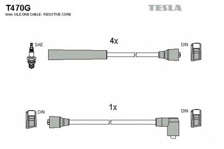 Кабель запалювання к-кт Ford Sierra 82-93 1,3 Tesla T470G (фото 1)