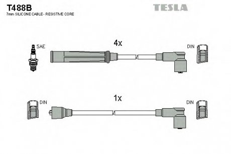 Комплект проводов зажигания Tesla T488B (фото 1)