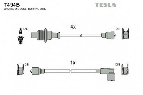 Комплект проводов зажигания Tesla T494B (фото 1)