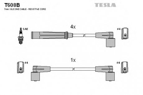 Комплект проводов зажигания Tesla T608B (фото 1)