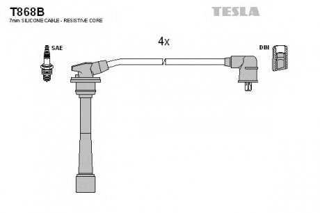 Кабель запалювання к-кт HY,Kia 96- 1,6 Tesla T868B (фото 1)