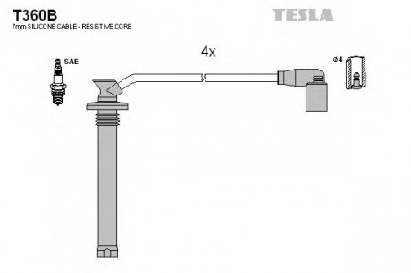 Провод высоковольтный Chery Amulet 1.5, Bonus, Very, к-т Tesla T360B (фото 1)
