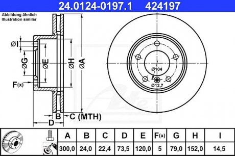 Диск гальмівний БМВ 1 (е87), 3 (e90, е91) передній ATE 24.0124-0197.1 (фото 1)