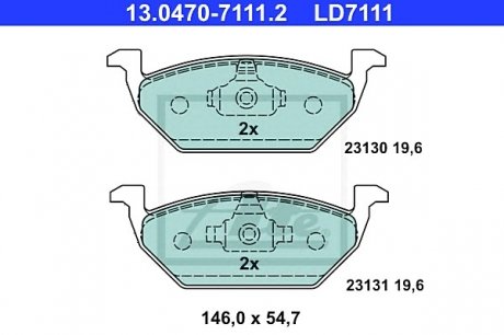 Колодки гальмівні дискові керамічні, к-кт ATE 13.0470-7111.2 (фото 1)