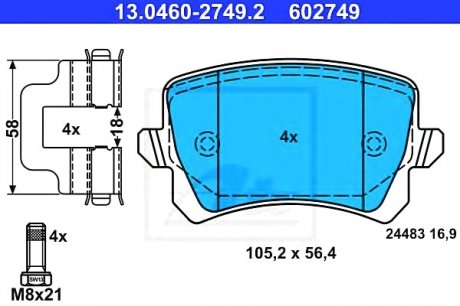 Комплект тормозных колодок, дисковый тормоз ATE 13.0460-2749.2 (фото 1)