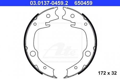 ="03.0137-0459.2 - Гальмівні колодки до барабанів" TOYOTA AVENSIS (03-09) TOYOTA CELICA (99-05) TOYOTA COROLLA (02-04) TOYOTA COROLLA VERSO (02-04) TOYOTA PRIUS (00-03) TOYOTA PRIUS (03-09) TOYOTA YARIS (99-05) TOYOTA YARIS VERSO (99-05) ATE ="03.0137-0459.2" (фото 1)