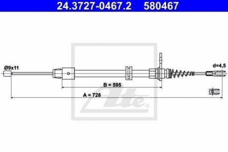 - Трос ручного гальма MB C-Klasse (C204) Coupe (11-) MB C-Klasse (S204) Kombi (07-) MB C-Klasse (W204) Limousine (07-) MB E-Klasse (A207) Cabrio (10-) MB E-Klasse (C207) Coupe (09-) ATE 24.3727-0467.2 (фото 1)