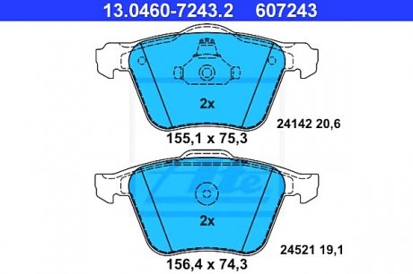 Комплект тормозных колодок, дисковый тормоз ATE 13.0460-7243.2 (фото 1)