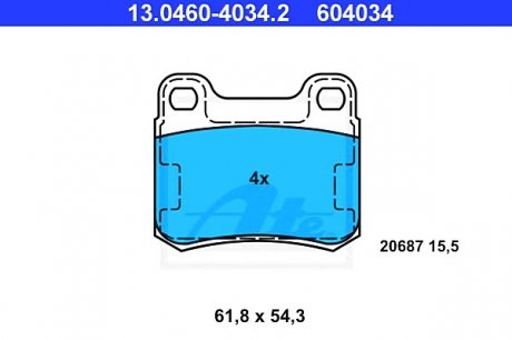 Комплект гальмівних колодок, дискове гальмо ATE 13.0460-4034.2 (фото 1)